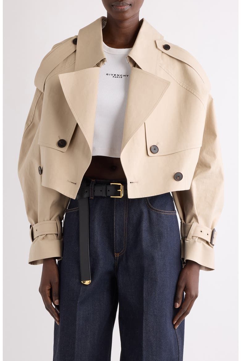 Crop Cotton Trench Coat, Main, color, BEIGE/ BUTTER