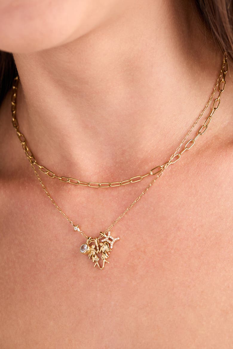 Gemini Zodiac Charm Cluster Necklace, Alternate, color, Gold