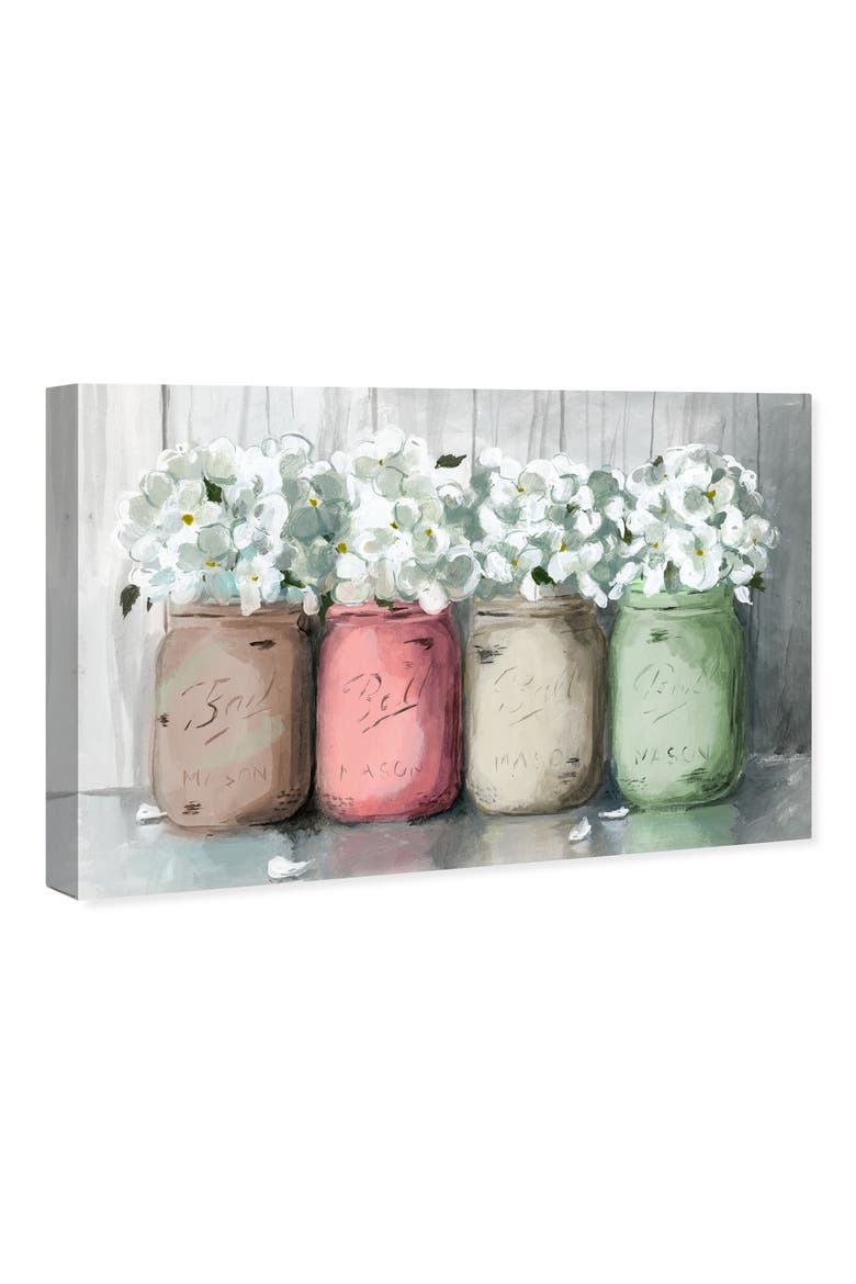 Mason Jar Muted Canvas Wall Art, Alternate, color, PINK GREEN WHITE BROWN