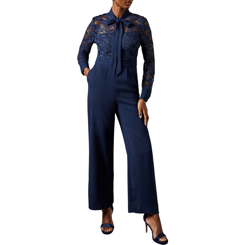Coast Lace Tie Neck Jumpsuit In Blue