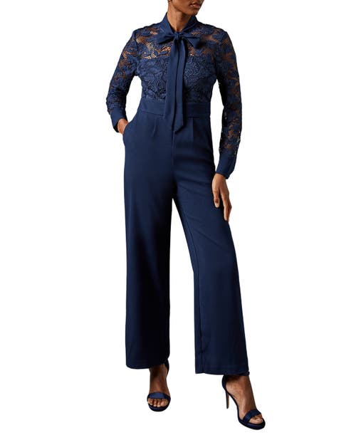 Coast Lace Tie Neck Jumpsuit In Blue