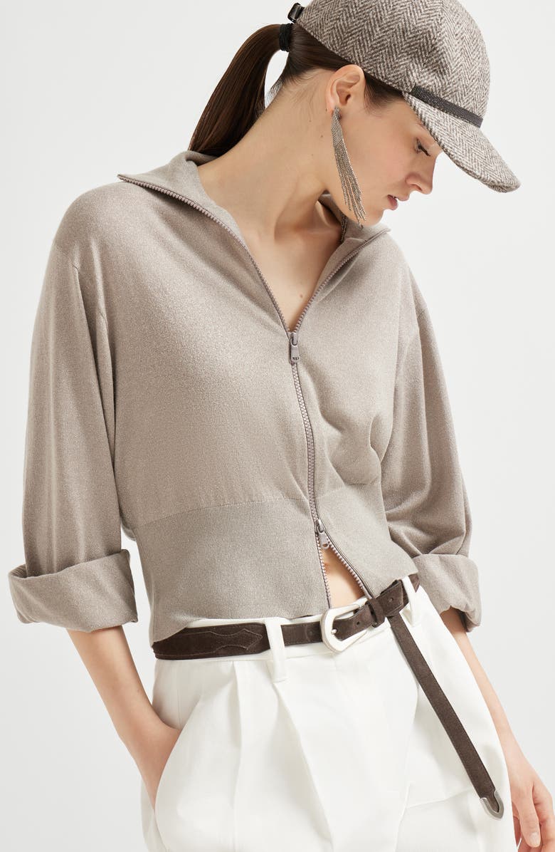 Brunello Cucinelli Lightweight knit cardigan, Alternate, color, Camel