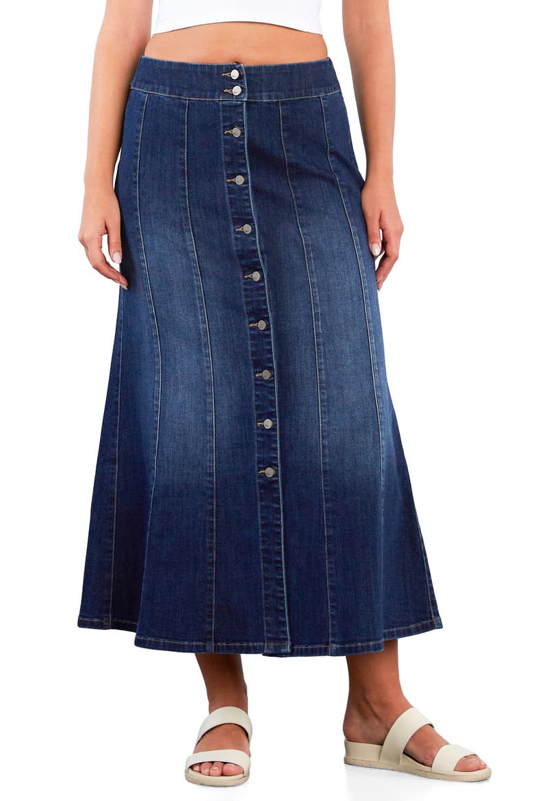Stretch Denim Maxi Skirt, Main, color, SOFT BLUE