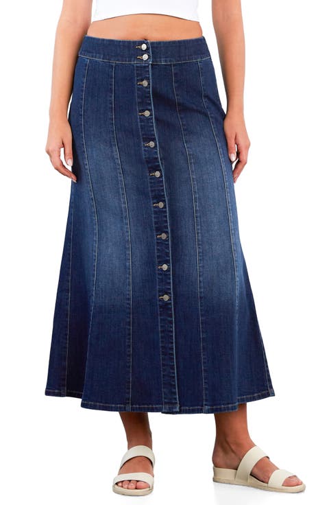 Stretch Denim Maxi Skirt