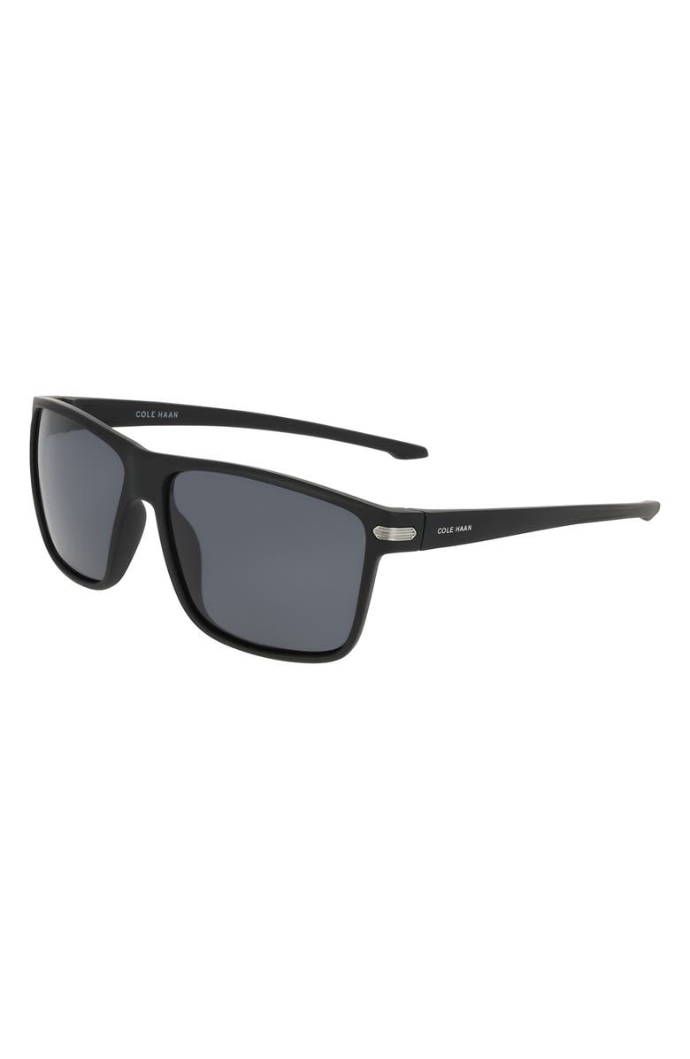Cole Haan 62mm Rectangle Polarized Sunglasses, Alternate, color, Black