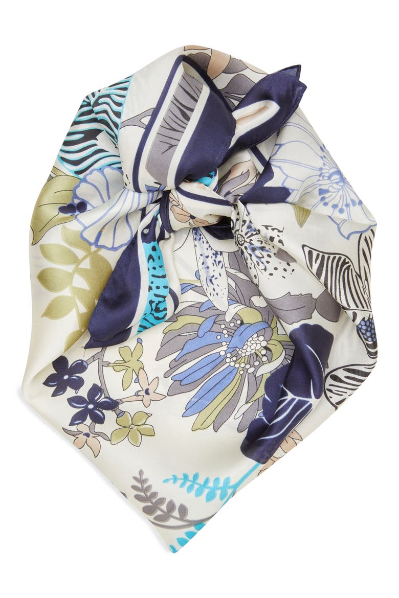 Countryside Square Scarf, Main, color, IVORY/ BLUE MULTI