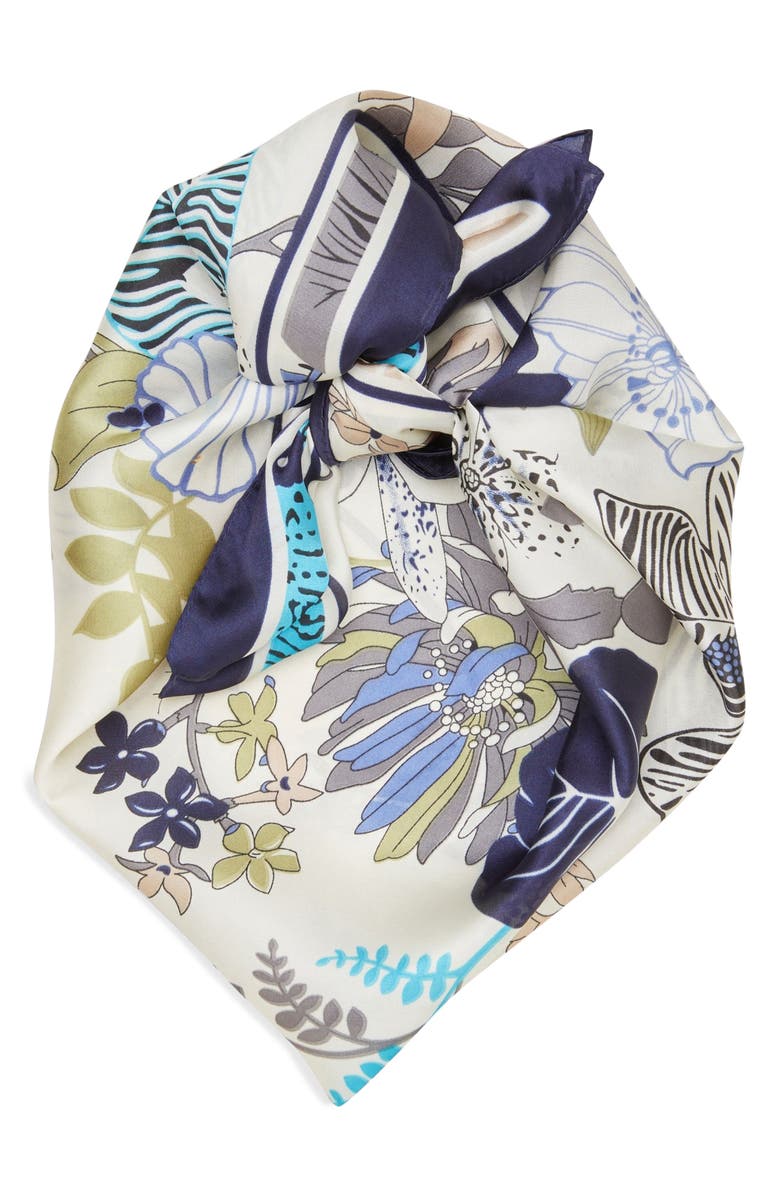 Petit Moments Countryside Square Scarf, Main, color, Ivory/ Blue Multi