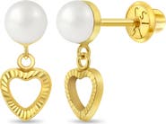 In Season Jewelry 14k Pearl Heart Dangle Girl Earrings