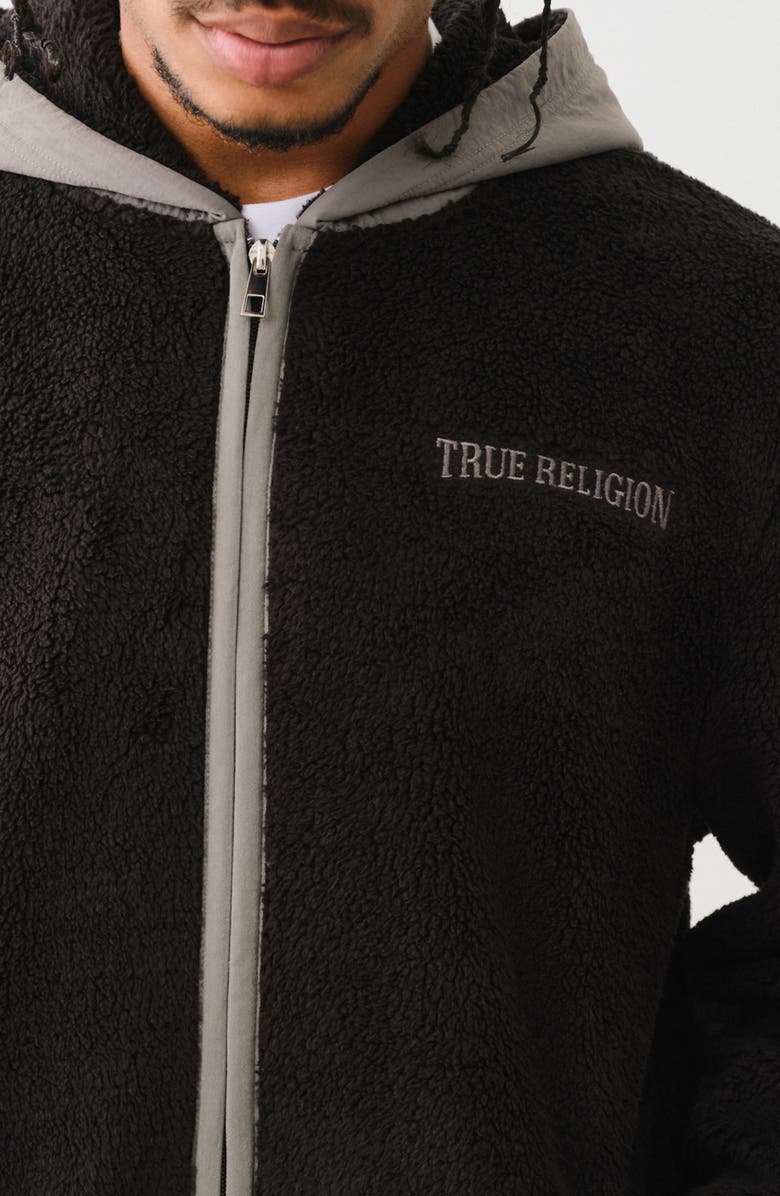 True Religion Contrast Faux Shearling Zip Hoodie, Alternate, color, 
