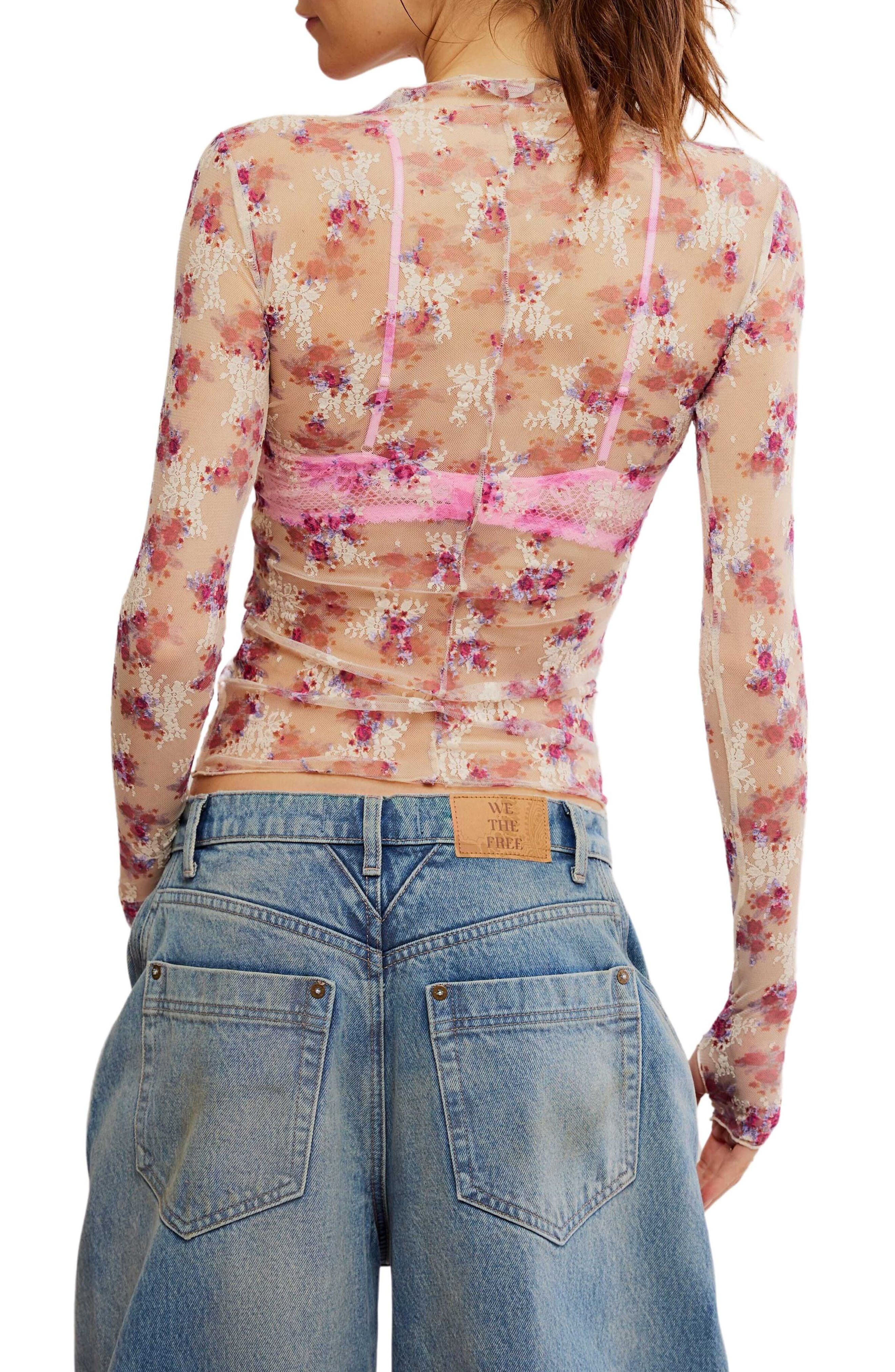 Printed Lady Sheer Embroidered Long Sleeve Top - image 2