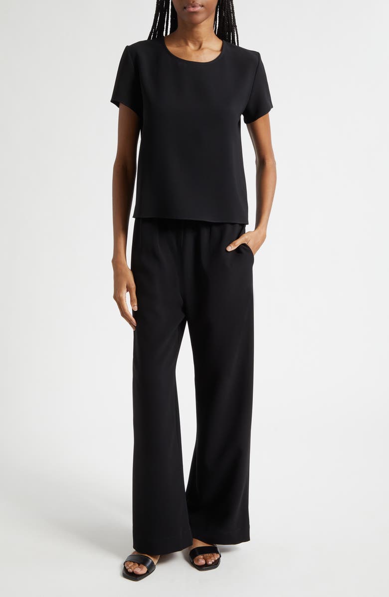 LESET Arielle Crepe Wide Leg Pants, Alternate, color, Black