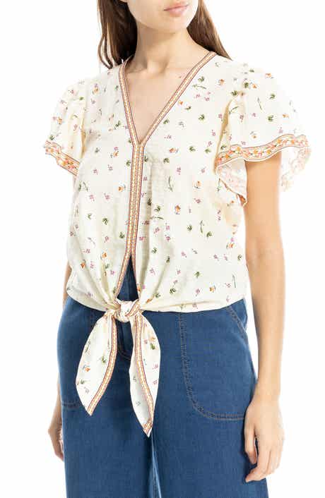 MAX STUDIO Flutter Sleeve Tie Front Shirt
