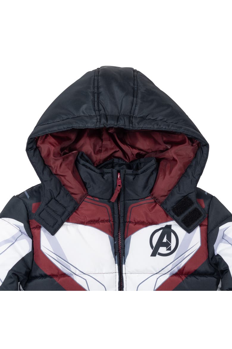 Avengers Hooded Zip-Up Puffer Jacket, Alternate, color, Dark Grey White Red