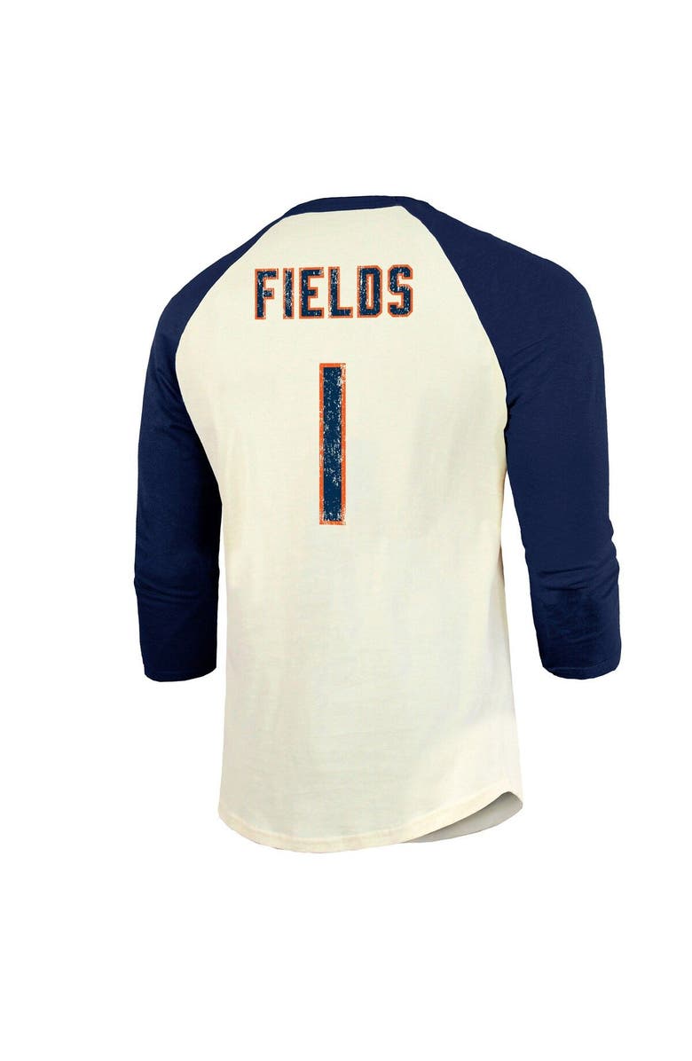 Majestic Threads Men's Majestic Threads Justin Fields Cream/Navy Chicago Bears Vintage Player Name & Number 3/4-Sleeve Fitted T-Shirt, Alternate, color, 