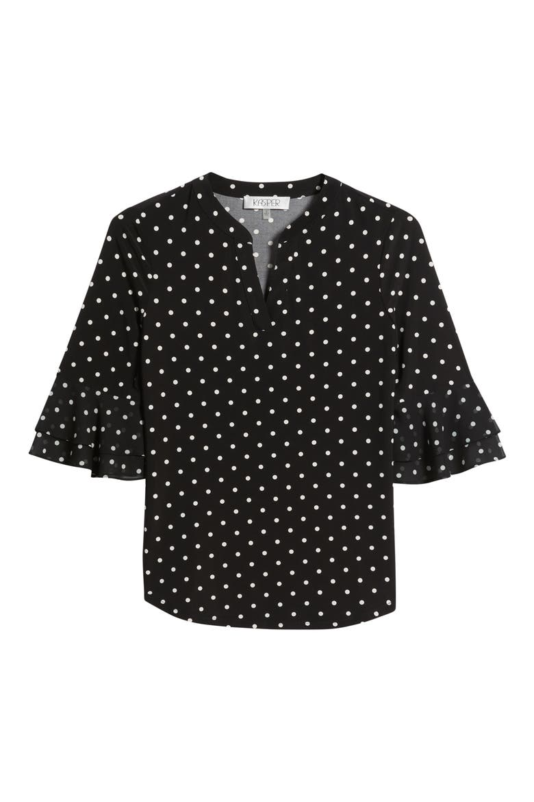 Polka Dot Flutter Sleeve Top, Alternate, color, BLACK/ VANILLA ICE
