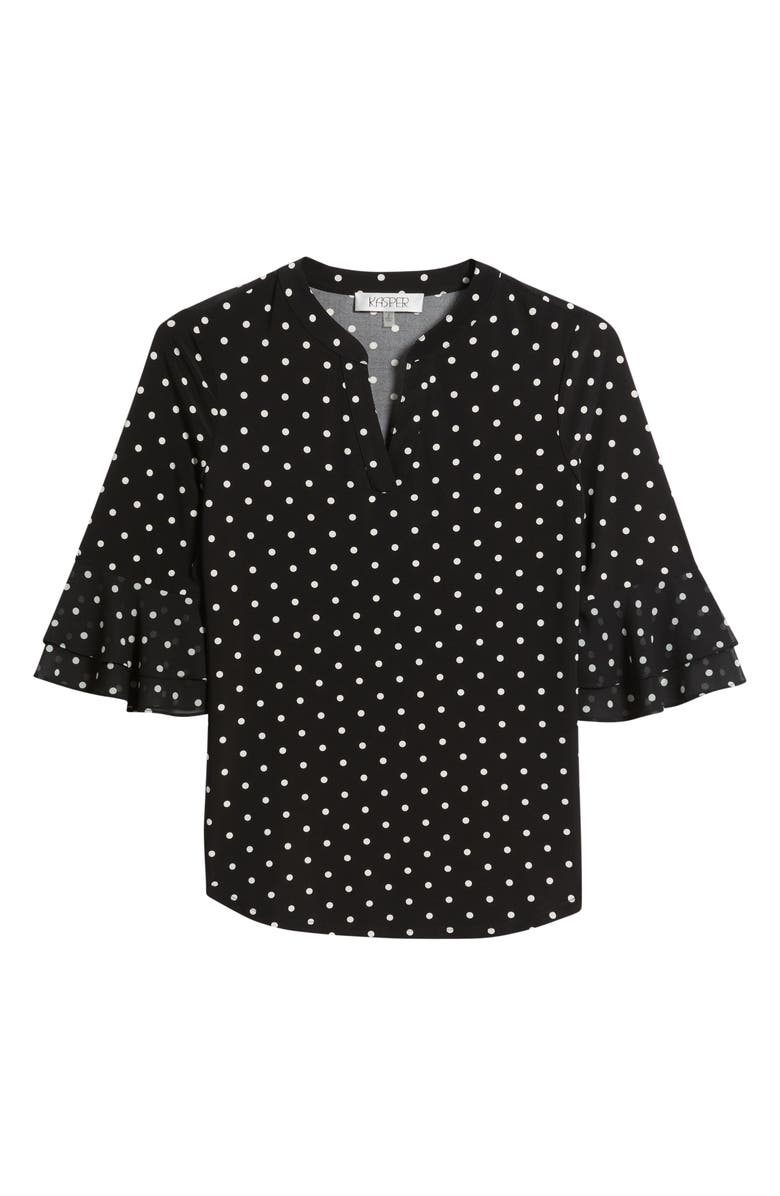 KASPER Polka Dot Flutter Sleeve Top, Alternate, color, Black/ Vanilla Ice