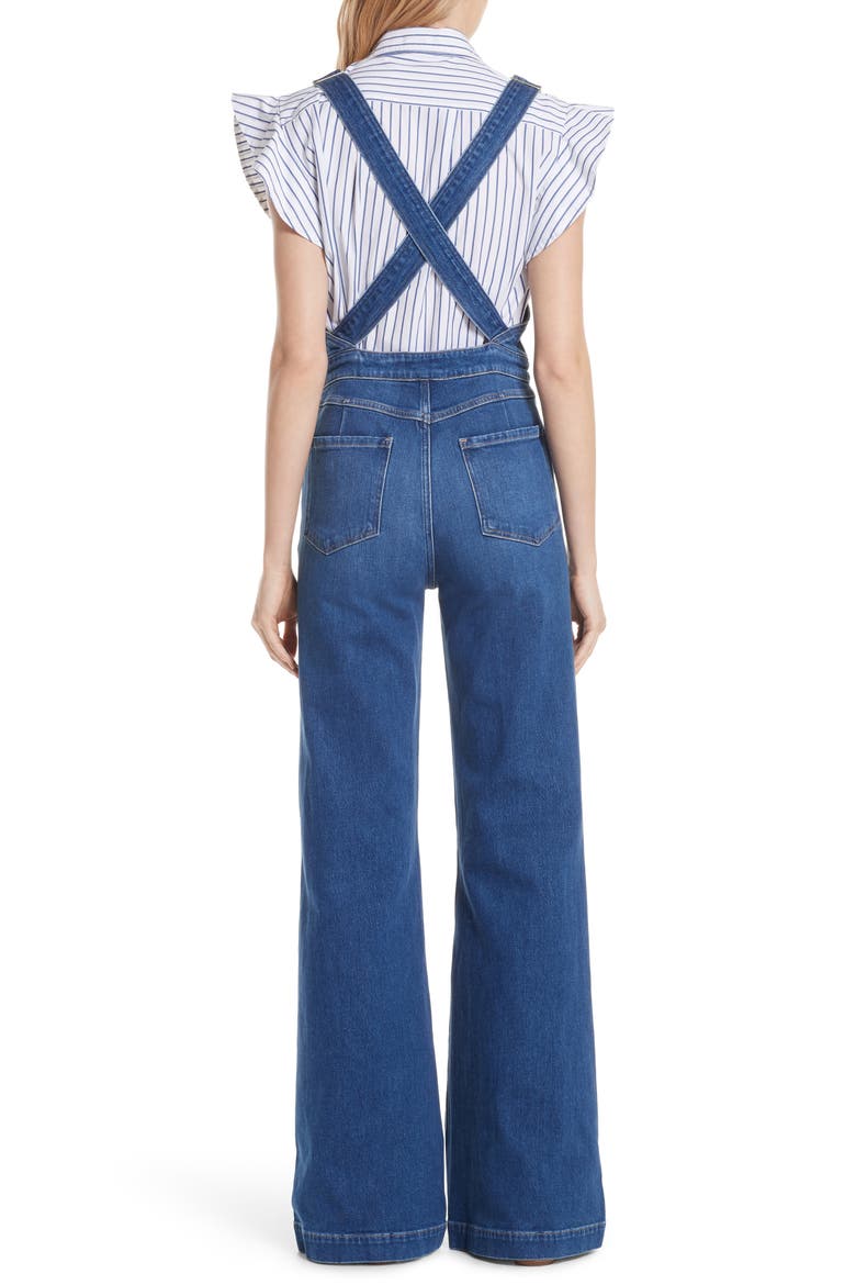 Palazzo Wide Leg Denim Overalls, Alternate, color, LONGWATER