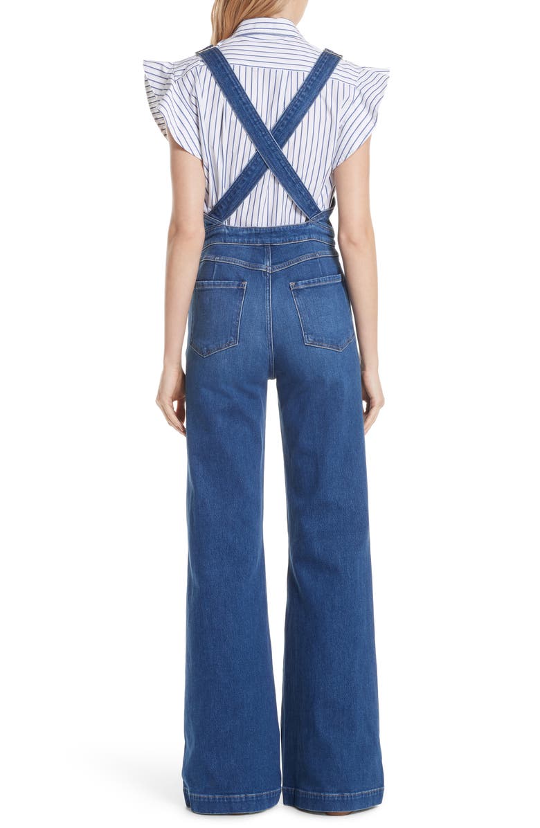 FRAME Palazzo Wide Leg Denim Overalls, Alternate, color, 