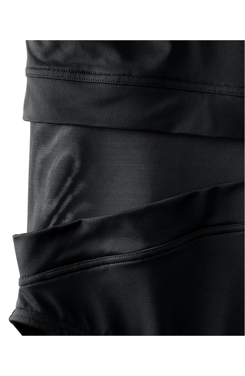 Lands' End Chlorine Resistant Smoothing Control Mesh High Leg One Shoulder One Piece Swimsuit, Alternate, color, Black