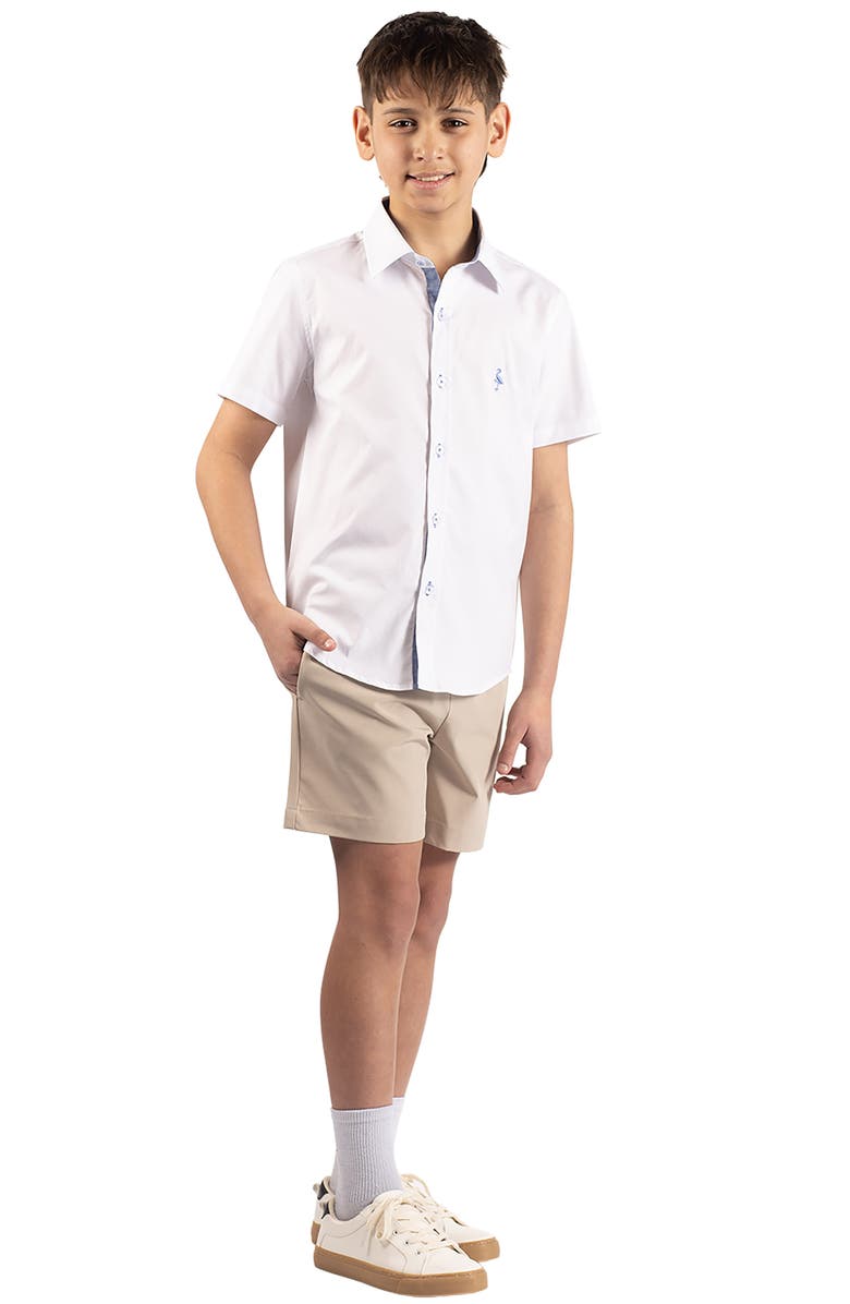 TailorByrd Kids' Signature Cotton Oxford Short Sleeve Button-Up Shirt, Alternate, color, White