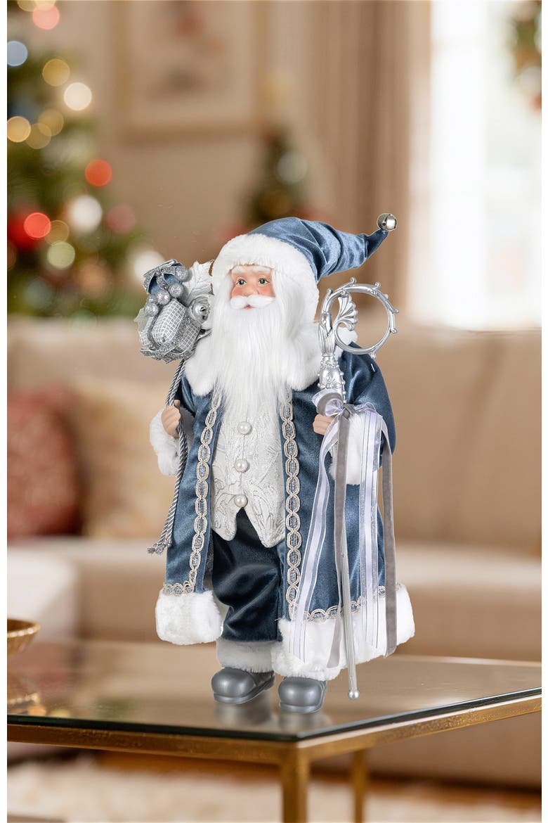 18"H Faux Fur Christmas Deluxe Santa Figurine, Alternate, color, Blue