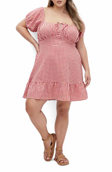 City Chic Gingham Puff Sleeve Minidress