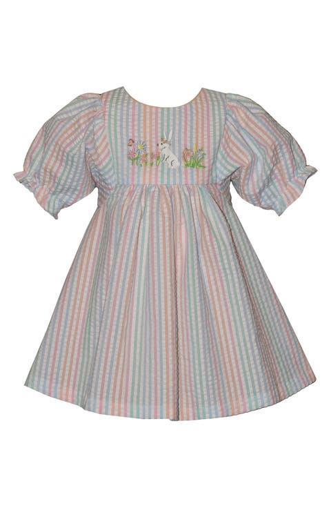 Embroidered Bunny Seersucker Dress (Baby)