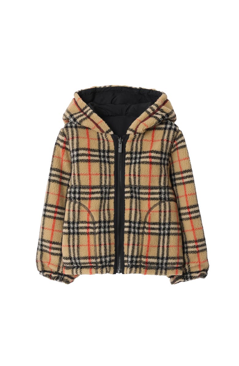 Burberry Reversible Check Fleece Hooded Jacket, Main, color, Black
