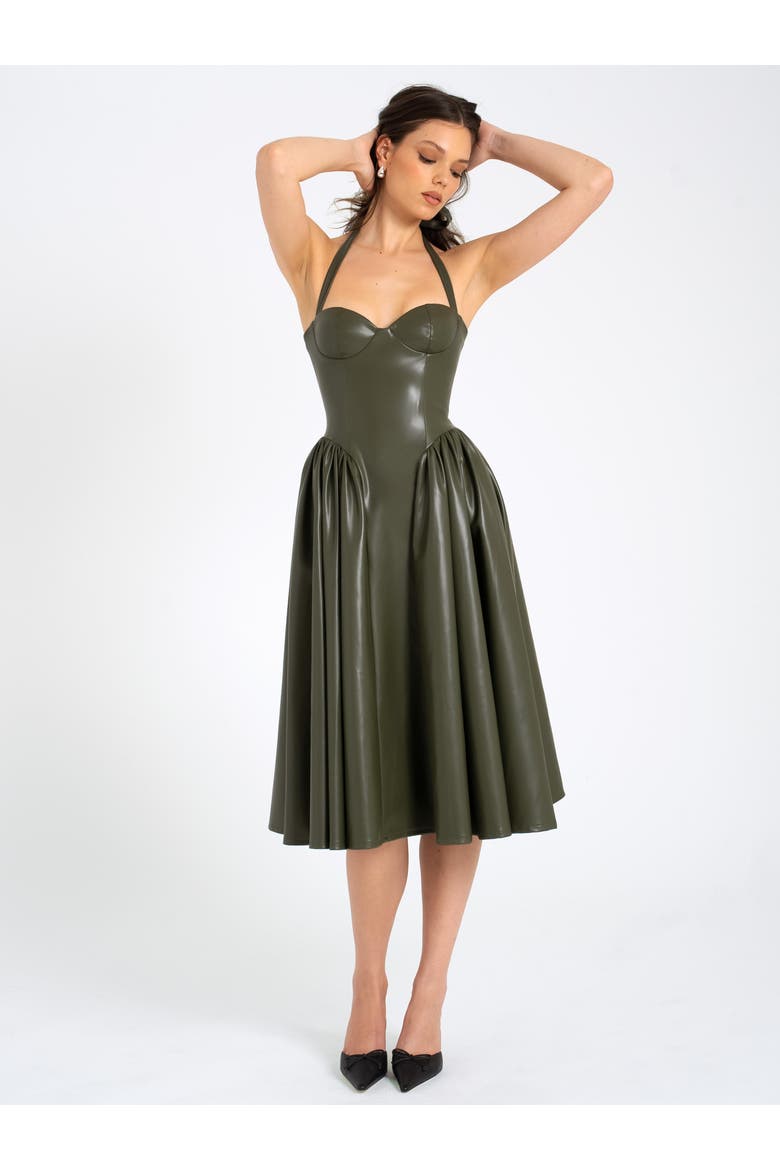 Eliana Vegan Leather Dress, Alternate, color, Olive green