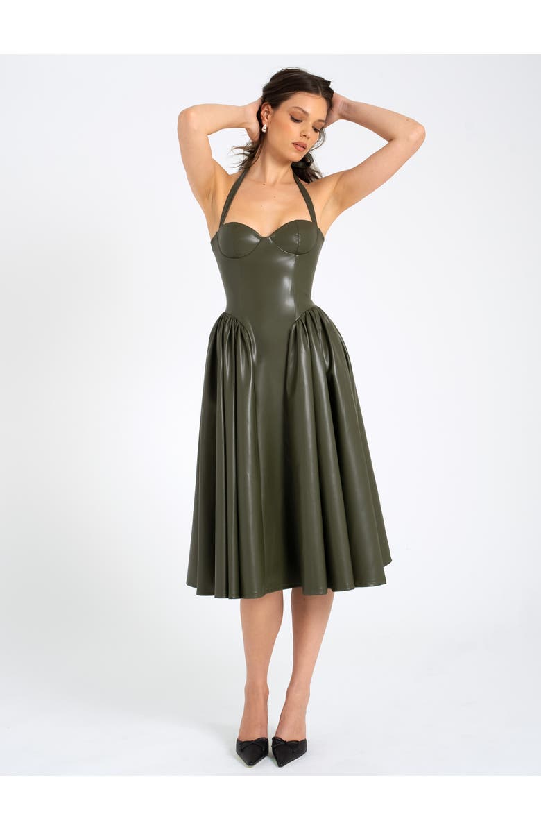 Miss Circle Eliana Vegan Leather Dress, Alternate, color, Olive Green