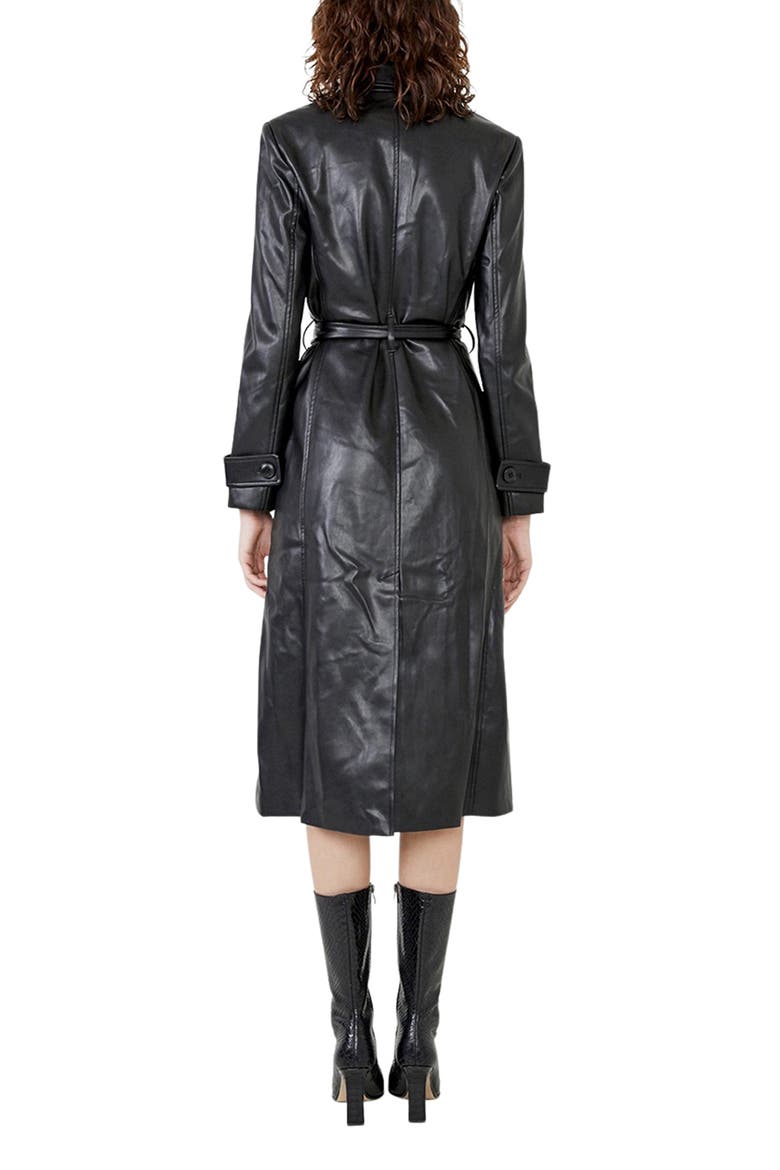 Faux Leather Trench Coat, Alternate, color, BLACK