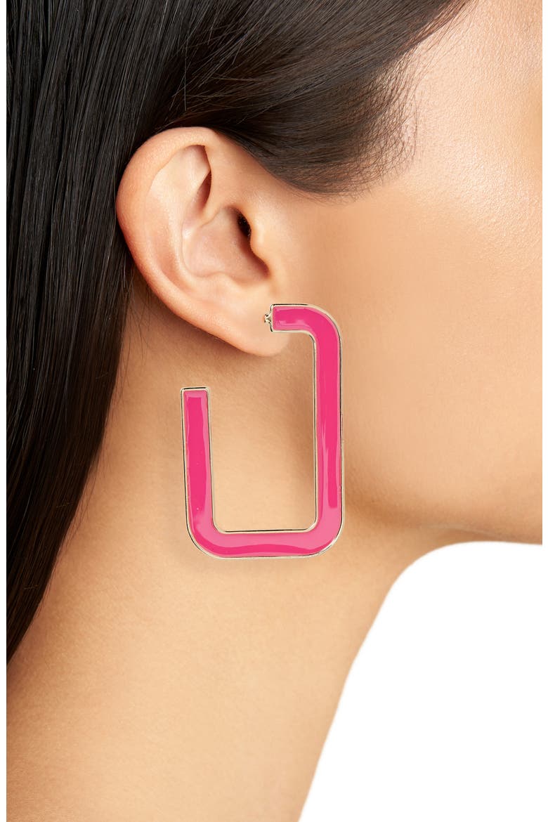 Rectangle Hoop Earrings, Alternate, color, PINK