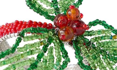Design Imports Beaded Holly Set Of 4 Napkin Rings In Green