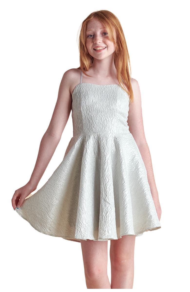 Un Deux Trois Fit and Flare Party Dress in Longer Length, Main, color, Silver