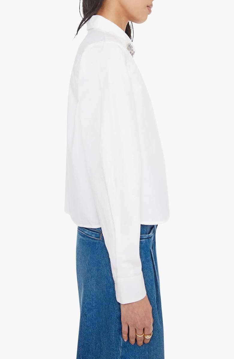 MOTHER The Honor Rhinestone Detail Cotton Button-Up Shirt, Alternate, color, White