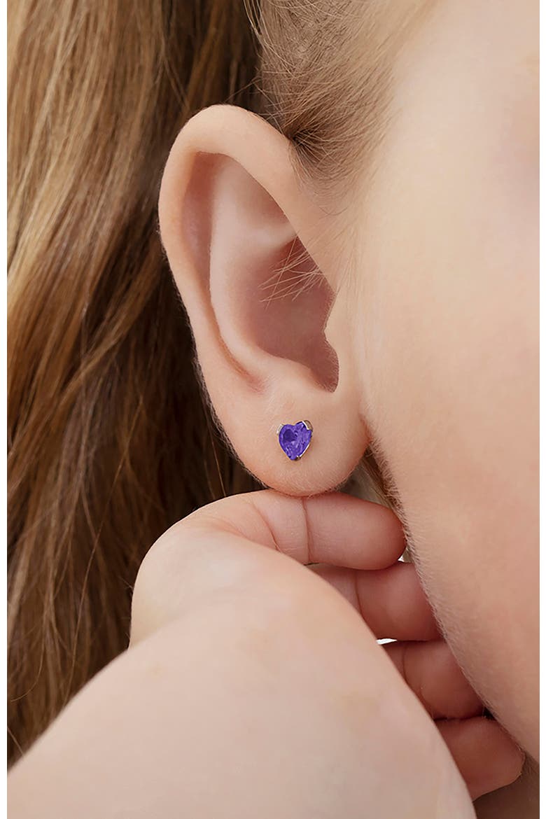 14k Tiny Cubic Zirconia Heart Earrings, Alternate, color, February