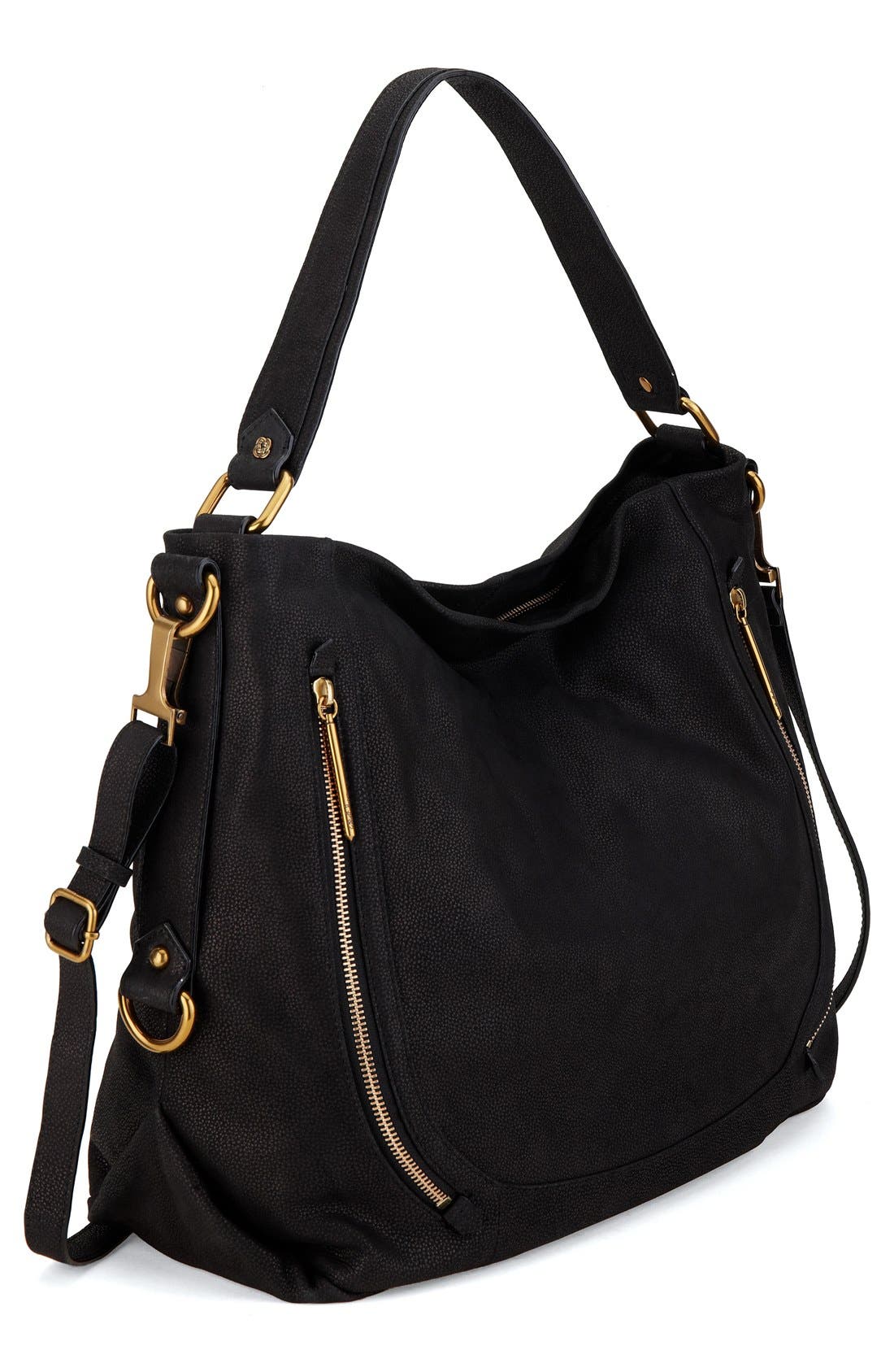 'Iara City' Leather Hobo, Alternate, color, BLACK