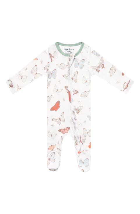 Luna Butterfly Print Zip-Up Footie (Baby)