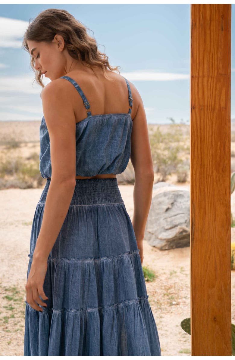 Change of Scenery Charlie Stonewash Denim-Look Smock Waist Slit Skirt, Alternate, color, Stonewash