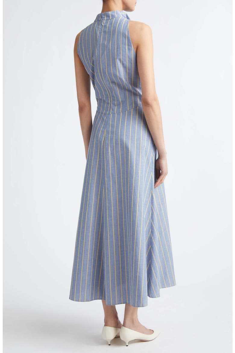 Striped Heathered Cotton & Linen Draped Halter Dress, Alternate, color, BLUEBELL