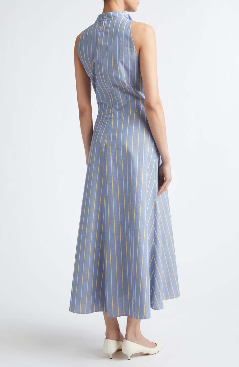 Lela Rose Striped Heathered Cotton & Linen Draped Halter Dress, Alternate, color, Bluebell