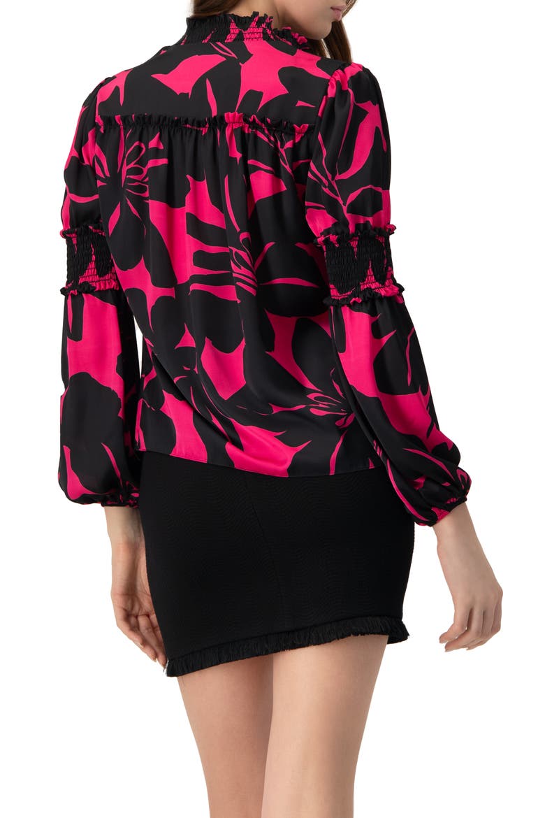 Long Sleeve Smocked Blouse with High Neck, Alternate, color, Fuchsia