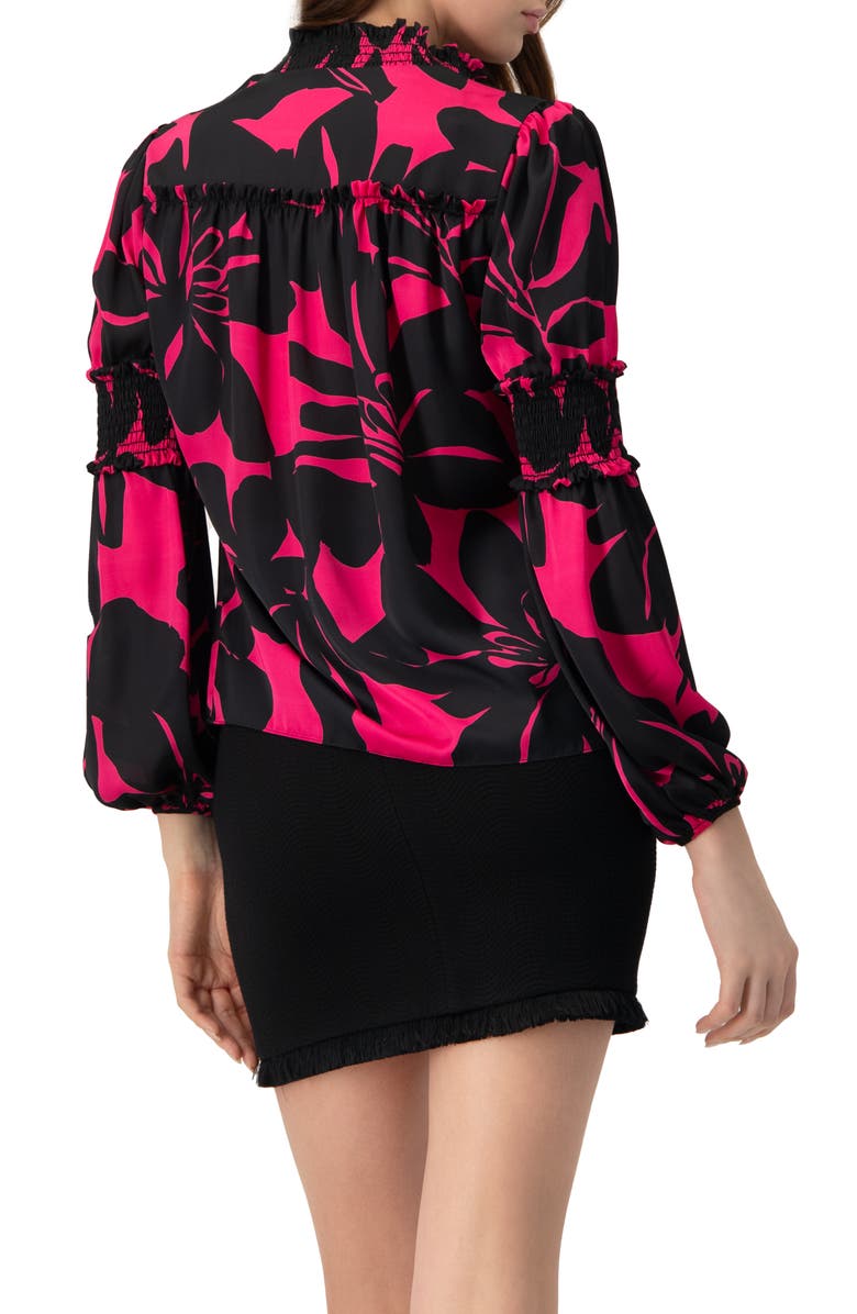 IVONNE Long Sleeve Smocked Blouse with High Neck, Alternate, color, Fuchsia