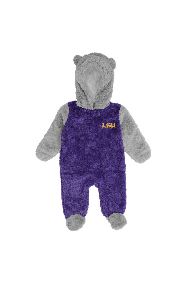 Newborn Purple/Gray LSU Tigers Game Nap Teddy Fleece Bunting Full-Zip Sleeper, Main, color, Purple