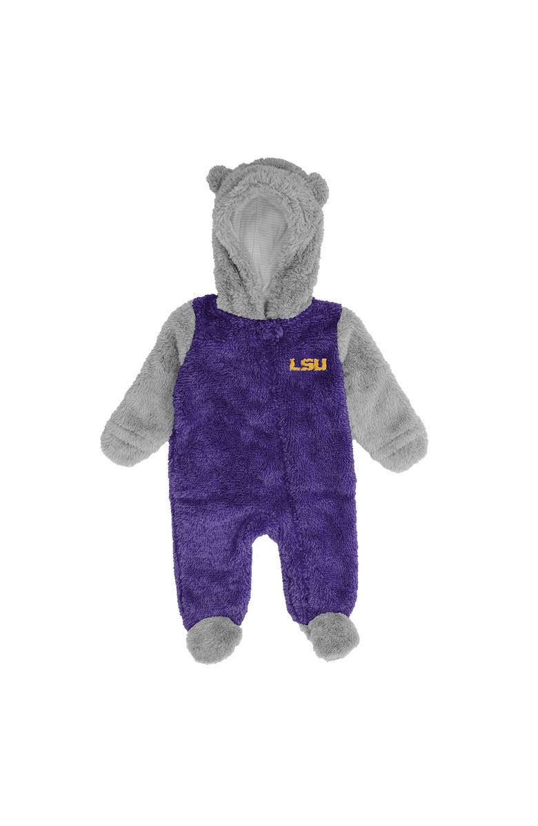 Outerstuff Newborn Purple/Gray LSU Tigers Game Nap Teddy Fleece Bunting Full-Zip Sleeper, Main, color, 