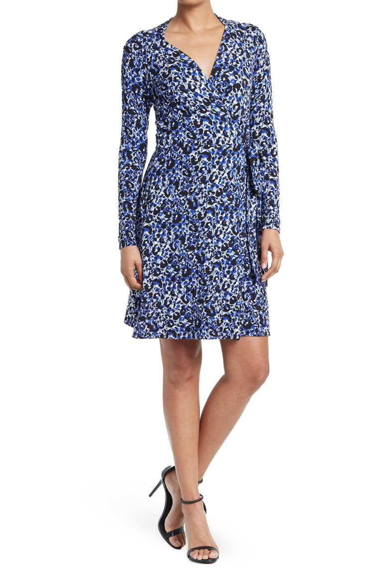 Long Sleeve Wrap Dress, Main, color, BLUE/ BLACK/ GREY