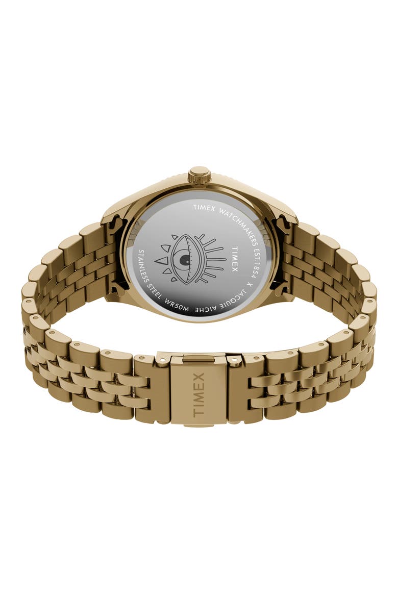 x Jacquie Aiche Legacy Malachite Flower Bracelet Watch, 36mm, Alternate, color, GOLD/ GREEN