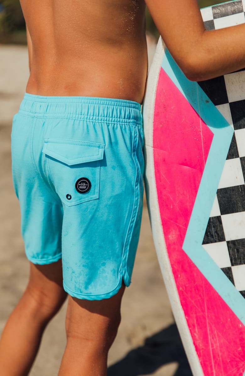 Feather 4 Arrow Kids' Scallop Board Shorts, Alternate, color, Ocean Blue