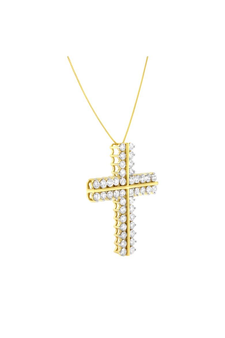 10K Yellow Gold 4.0 Cttw Diamond Two Row Cross 18" Pendant Necklace, Alternate, color, Yellow