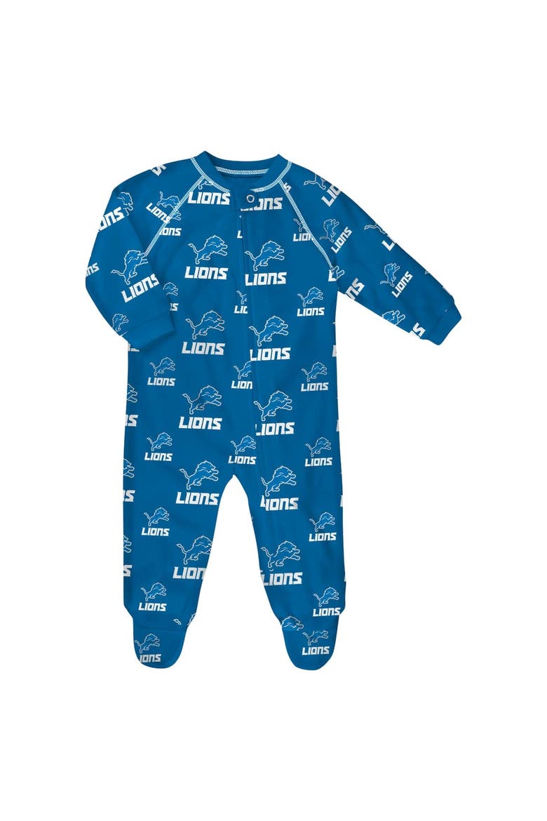Newborn & Infant Blue Detroit Lions Allover Print Raglan Full-Zip Sleeper, Alternate, color, Blue